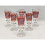 A set of 6 vintage glass drinking glasses. 13cm