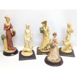A quantity of figures including 2 Italian figures by Vittorio Tessaro, etc. 34.5cm