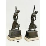 A pair of 1920’s Art Deco spelter and marble figures. 12x8x32cm