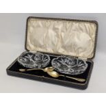 A pair of vintage crystal Bon bon dishes in case