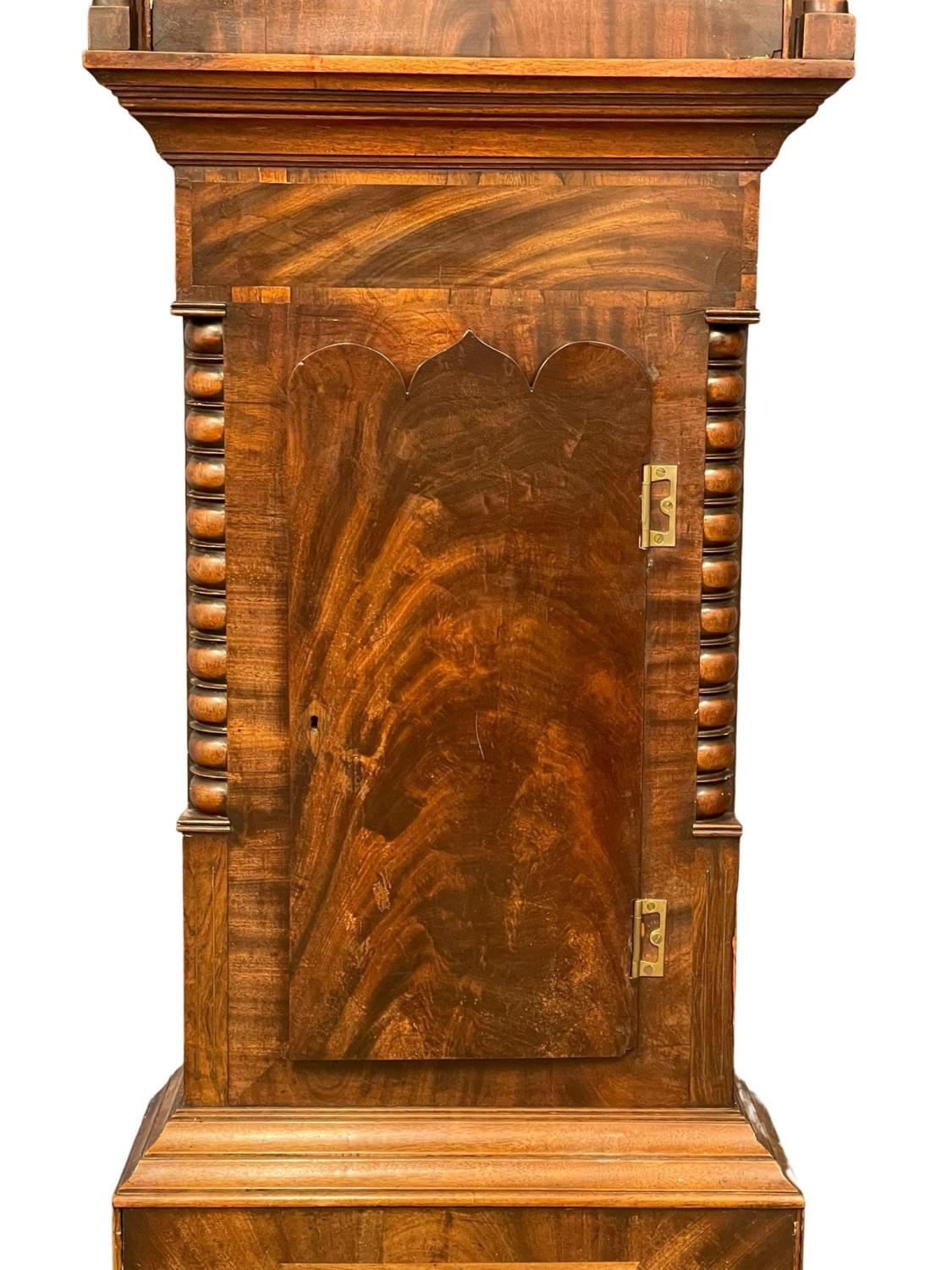 A large early Victorian mahogany long case clock with painted moon dial face. Circa 1835-1840. - Image 4 of 5
