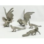 5 silver plated animals. Roosters measure 23x20cm. 26cm