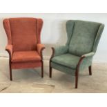 2 vintage Parker Knoll wingback armchairs.