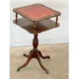 A mahogany pedestal table with leather top. 40x40x70cm