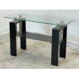 A modern glass top console side table 110x40x70cm