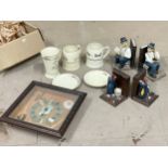 A quantity of bookends and pottery etc.