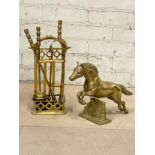 A large brass horse and a companion set. Horse 35x24cm