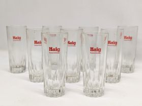 A set of 9 Haig Scotch Whisky drinking glasses. 15.5cm