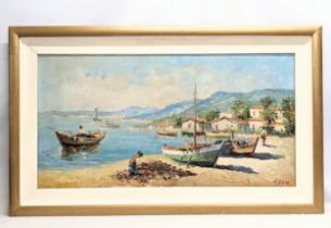 A large signed Continental oil painting. 115x69cm with frame, 95.5x49.5cm without frame