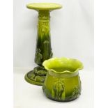 A large late 19th century Bretby Majolica Art Nouveau jardiniere on stand. 31x85cm