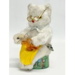 A vintage windup Nomura ‘Knitting Cat’ made in Japan. 15cm