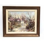 An original oil painting signed by J. Nicault, 1983. 46x38cm with frame, 34x26cm without frame.