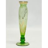 An early 20th century Baccarat style hand painted gilt glass stem vase. 18cm.