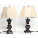 A pair of large ornate table lamps. 74cm including shade.