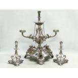 A good quality late 19th century ornate silver plated epergne with 2 matching candleholders. James