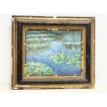 A 19th century oil painting. Lilly’s in a pond. In original gilt frame. Painting 40x32cm. Frame