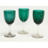 A set of 3 Victorian Bristol Green wine glasses. Circa 1850-1870. 13.5cm