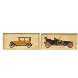 A pair of vintage car prints. 49x22.5cm