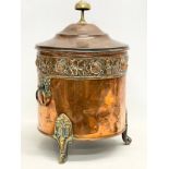 A good quality Edwardian period ornate heavy copper and brass coal bucket with brass ring handles.