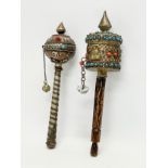 2 late 19th/early 20th century Tibetan prayer wheels. 22cm
