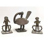 3 early 20th century bronze and brass ornaments. Tallest measures 14cm