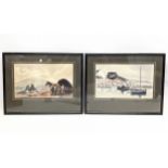 A pair of watercolour paintings by A. Bell, 1974. 34x26.5cm including frame