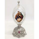 An ornate Ardleigh Elliot musical crystal egg, 'The Holy Family' from The Blessed Nativity. Plays
