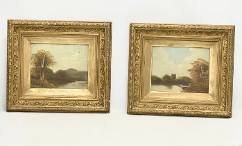 A pair of 19th century oil paintings in original gilt frames. Painting 24x19cm. Frame 43x38cm.