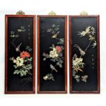 A set of 3 large early 20th century Japanese painted engraving wall plaques. Circa 1910-1930.