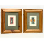 A pair of signed Gaelic style artworks in pine frames. 36x42cm