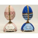 2 musical Bradford Exchange Porcelain Eggs, "Jewel of The Waves" and "Special Couple." 16.5cm