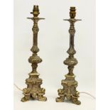 A pair of tall vintage ornate brass table lamps. 47cm