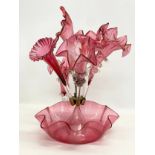 A Victorian Cranberry Glass epergne. 26x39cm