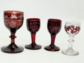 4 19th century stemmed port and sherry glasses. Georgian and Victorian. Largest 8.5cm