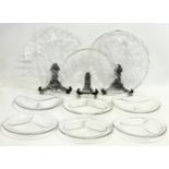 A collection of Swedish Mid Century Ice Glass by Pukeberg. 6 matching 3 part serving plates 23cm,