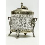 A good quality late 19th century silver plated and crystal biscuit barrel. 17x15x21cm