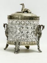 A good quality late 19th century silver plated and crystal biscuit barrel. 17x15x21cm