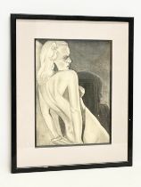 A vintage pencil drawing of a lady. 35x43cm
