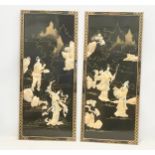 A pair of early 20th century Japanese hand painted lacquered wall plaques with faux ivory motif