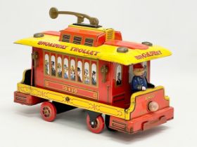 A vintage tin plate ‘Broadway Trolley’ Modern Toys, Japan. 26x12x18cm
