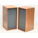 A pair of vintage Danish teak speakers by Bang & Olufsen Hojttaler. Type-M. 3-5 OHM. 23x25x48cm