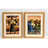 A pair of original oil paintings by Peter Kwangware, 2003. 31.5x40cm with frame, 20x29.5cm without