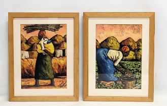 A pair of original oil paintings by Peter Kwangware, 2003. 31.5x40cm with frame, 20x29.5cm without