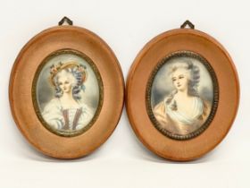 A pair of vintage hand painted Georgian style miniatures. 12x15cm