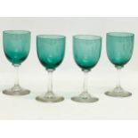 A set of 4 Victorian Bristol Green wine glasses. Circa 1850-1870. 13cm