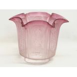 A large Victorian Cranberry Glass oil lamp shade. 20x17.5cm