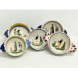 5 Henriot Quimper pottery bowls. France. 16cm