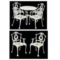 A vintage Victorian style cast alloy garden table and 4 chairs. 80x69.5cm