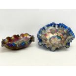 An early 20th century Fenton Blue Carnival Glass bowl with a later Fenton Blue dish. Bowl measure