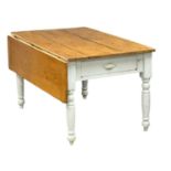A Victorian Farmhouse kitchen table with dummy drawer. Circa 1880. Open 106x121x69cm. Closed